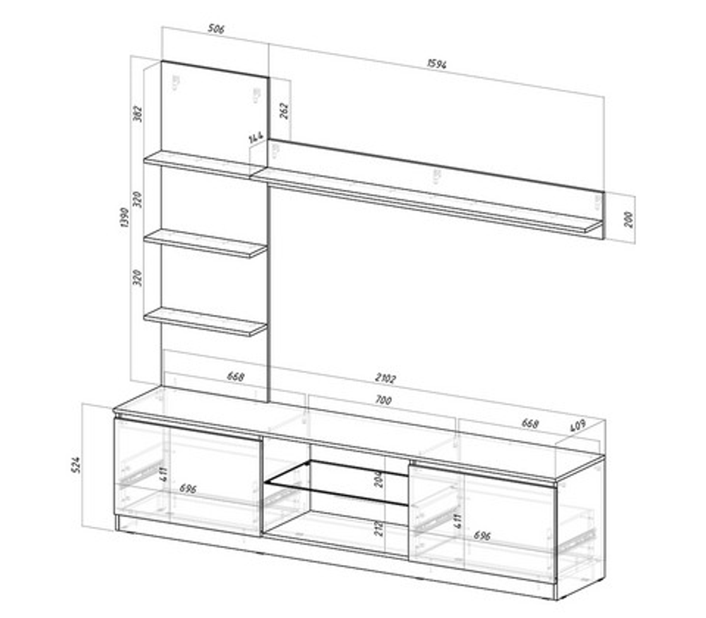 Гостиная Убер ГС-05 Ясень белый/белый