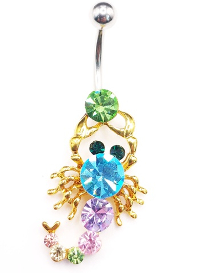 Украшение для пирсинга пупка " Скорпион" с цветными кристаллами. Медицинская сталь