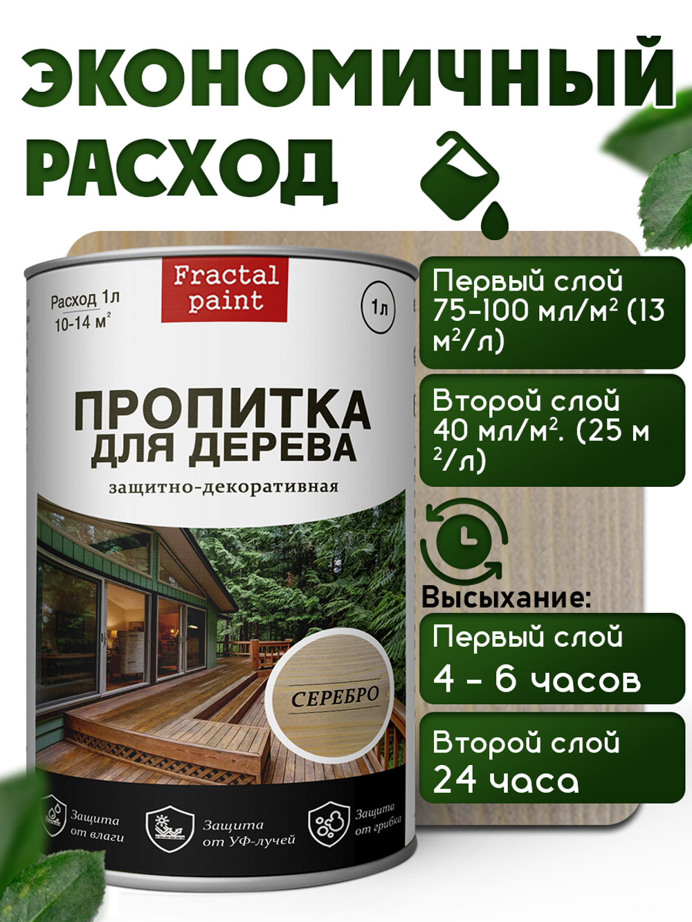 Пропитка для дерева защитно-декоративная «Серебро»