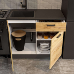 Кухонный гарнитур "Абрау" (1,0 м) белый/дуб золотой/черный