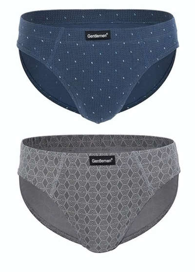 Комплект из двух трусов-слипов с принтом - синих и серых (Размер: M) (Цвет: синий с серым)