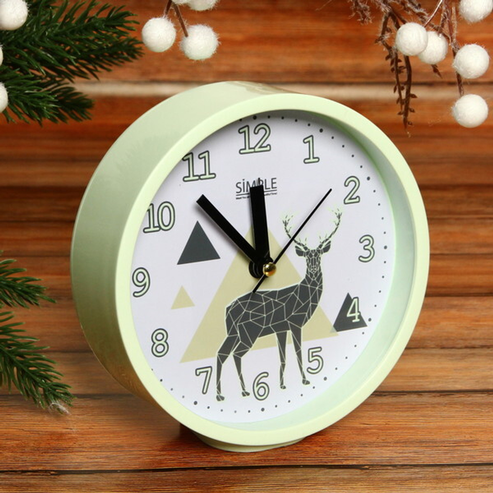 Будильник «Олень» круг мятный 14*14*4,5см MLS920