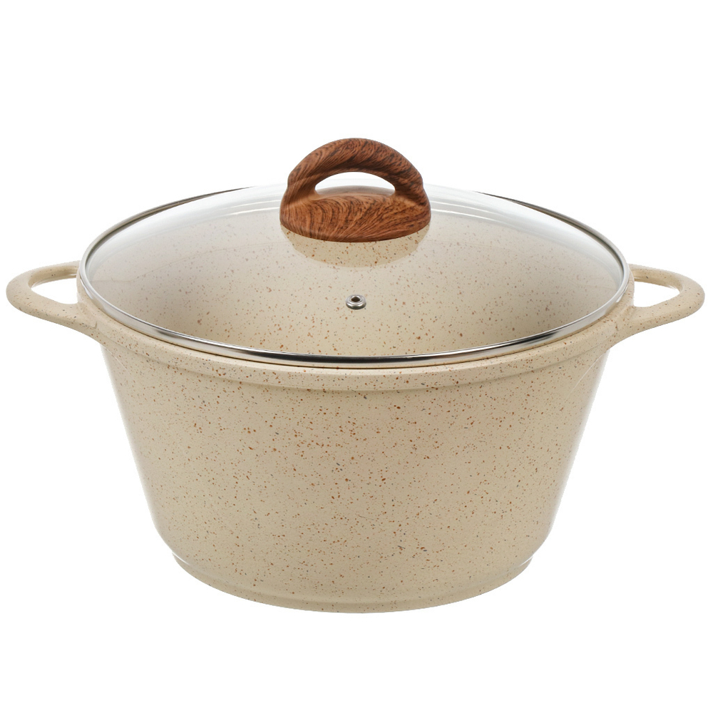 Кастрюля алюм, антиприг, 5 л, с крыш, крыш стекло, кругл, Гурман, Estima, ГМк503 ЭБИ, беж, индукц
