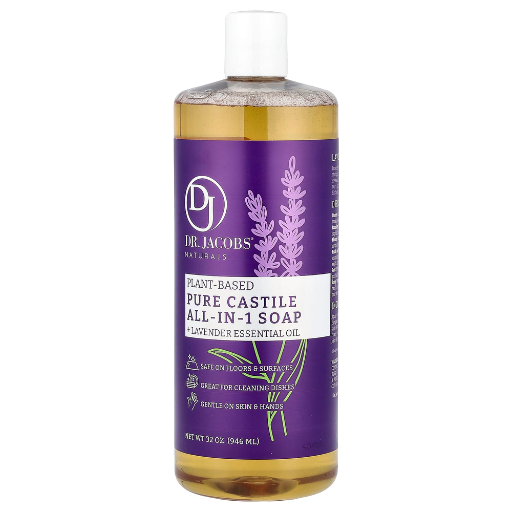 Dr. Jacobs Naturals, чистое кастильское мыло на растительной основе, эфирное масло лаванды, 946 мл (32 унции)