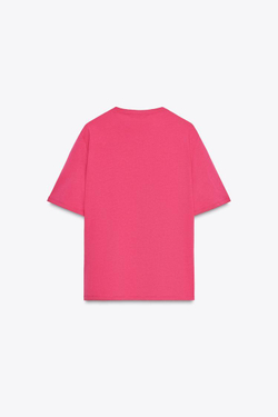 ZARA ФУТБОЛКА С ОБЪЕМНЫМИ ЦВЕТАМИ, ЦВЕТ ФУКСИИ