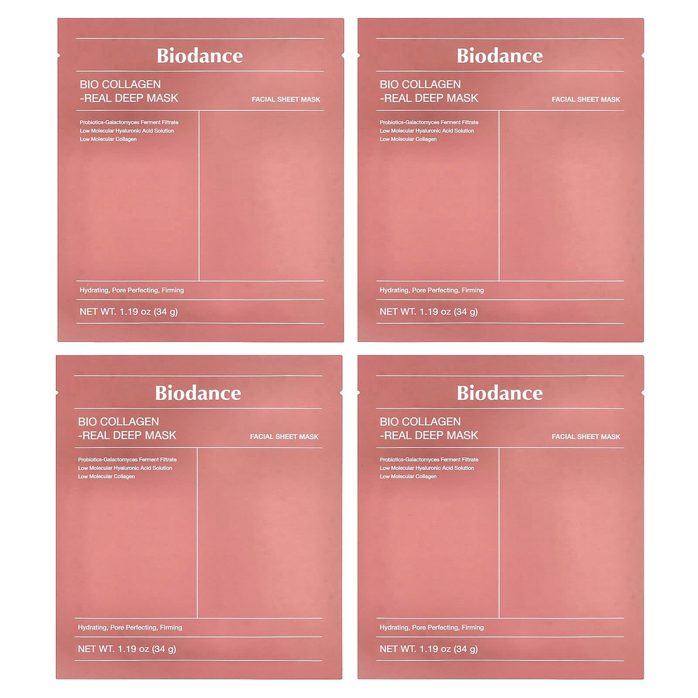 Biodance, маска для лица с биоколлагеном, 4 шт. по 34 г (1,19 унции)