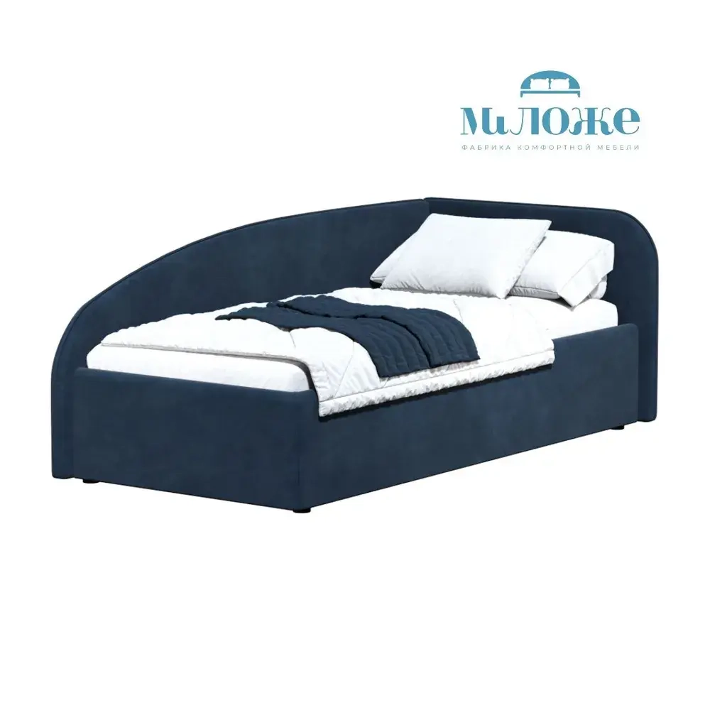 Кровать Элис 90х200 Синий Велюр Правый Угол