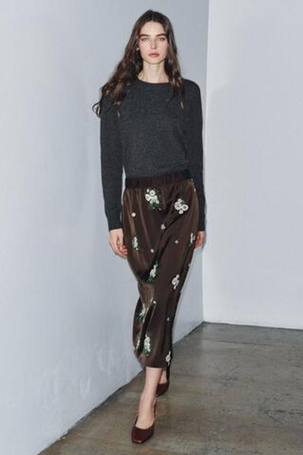 ZARA ЮБКА С ВЫШИВКОЙ И ПАЙЕТКАМИ ZW COLLECTION LIMITED EDITION, КОРИЧНЕВЫЙ