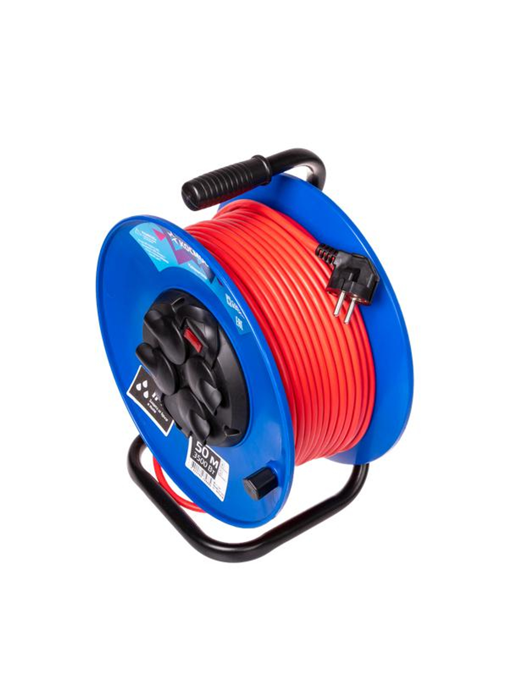 Удлинитель на катушке 4х50м с заземл. 16А IP44 3.5кВт ПВС 3х1.5 термозащ. КОСМОС YKKsm50m-4g-Z(16A)IP