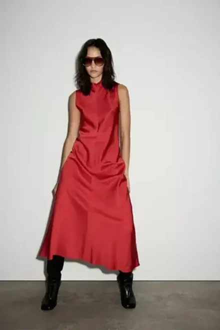 ZARA АТЛАСНОЕ ПЛАТЬЕ — ZW COLLECTION, ЯРКИЙ КРАСНЫЙ