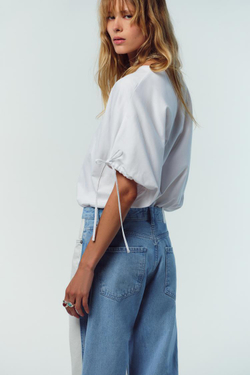 ZARA ХЛОПКОВАЯ ФУТБОЛКА С ЗАВЯЗКАМИ, БЕЛЫЙ