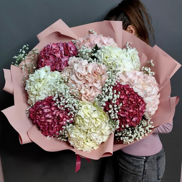 Букет из 9 гортензий и гипсофил