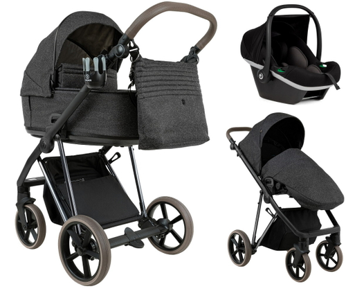 Детская коляска Roan Sol Vintage Luxury 2.0 3 в 1 с автокреслом Tutis Elo Black PIX/55/D Pixel/Dark/Nickel/руч.Cappuccino