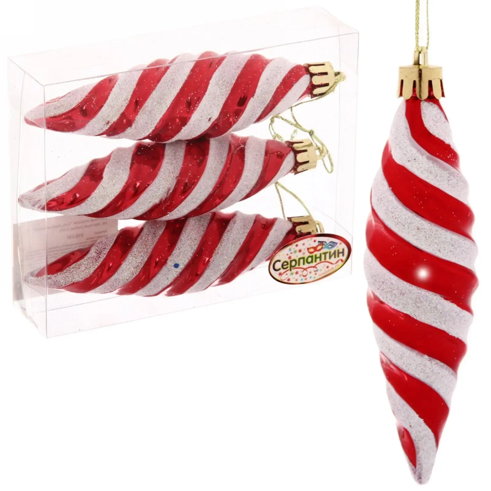 Ёлочные игрушки «Сосульки снежные» 11 см, красный (набор 3 шт)