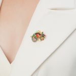 Брошь «Хамелеон» из красного золота с янтарём и эмалью