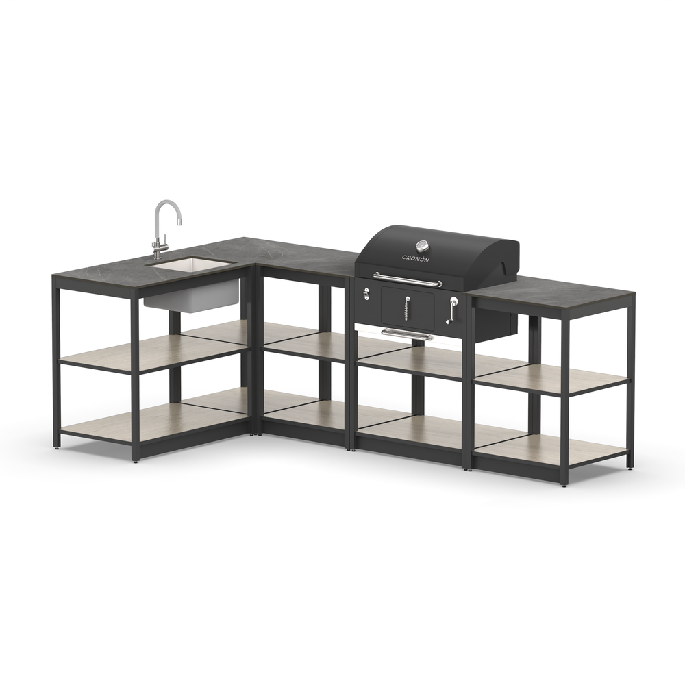 Угловой мангальный комплекс Lounge M-112SB, 2.6x1.5 м, дуб сонома/черный мрамор