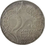Germany, 10 Deutsche Mark 1972 – Munich Olympic Games (Karlsruhe Mint - G), XF