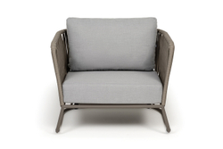 "Багамы" кресло плетеное из роупа, каркас алюминий бежево-серый (RAL7006) муар, роуп серо-коричневый 23мм, ткань светло-серая