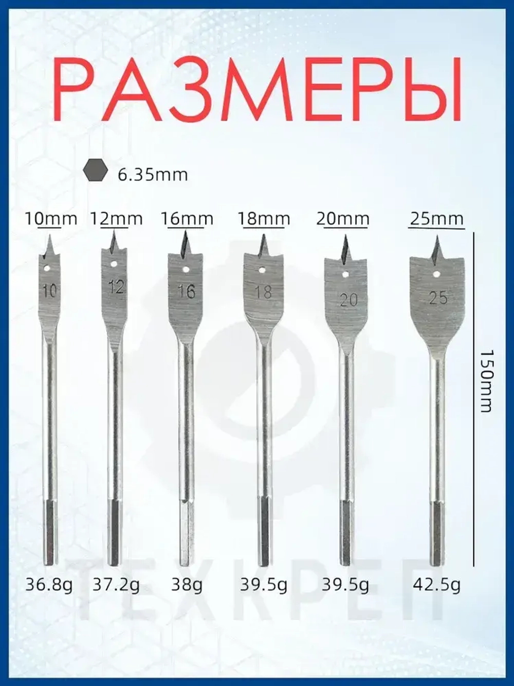 Набор перьевых сверл по дереву 6 шт.
