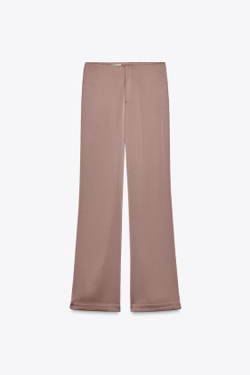 ZARA АТЛАСНЫЕ БРЮКИ КЛЕШ, БЛЕДНО-РОЗОВЫЙ