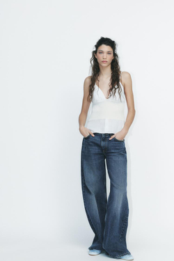 ZARA КОМБИНИРОВАННЫЙ ТОП ИЗ ПОПЛИНА, БЕЛЫЙ