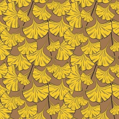 ЖЁЛТЫЕ ЛИСТЬЯ ГИНКГО БИЛОБА НА ЗОЛОТИСТОМ ФОНЕ