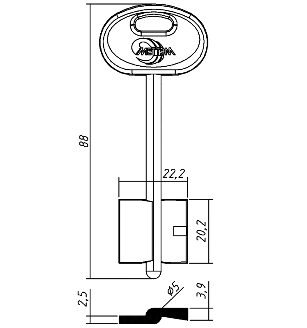 Заготовка сувальдного ключа 14207 MET6DP (желтый)
