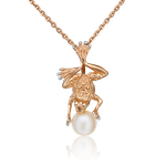 Подвеска «Лягушка» из красного золота с жемчугом культивированным