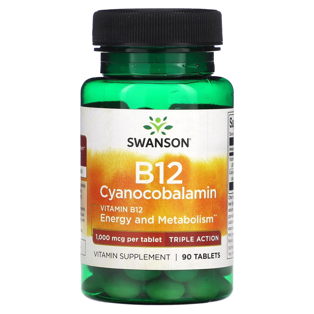 Swanson, Витамин B12, цианокобаламин, тройного действия, 90 таблеток