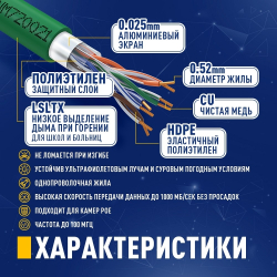 Витая пара Кабель NEOMAX [NM720021-100М-РТ] F/UTP cat.5e 4x2x0.52, 24 AWG, Медь, внутренний, PVCLS нг(А)-LSLTx, 100м, зеленый