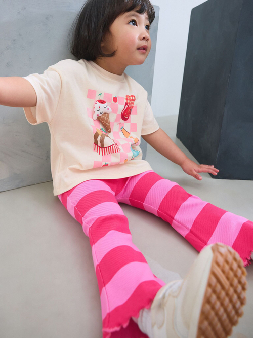 Футболка и легинсы-клеш в комплекте для девочки Next AD5-474, Розовый, Молочный