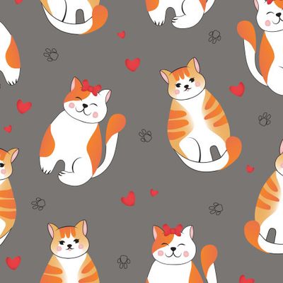 Рыжие кошечки на сером фоне.