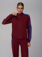 Женский хлопковый спортивный костюм бордовый с контрастными линиями