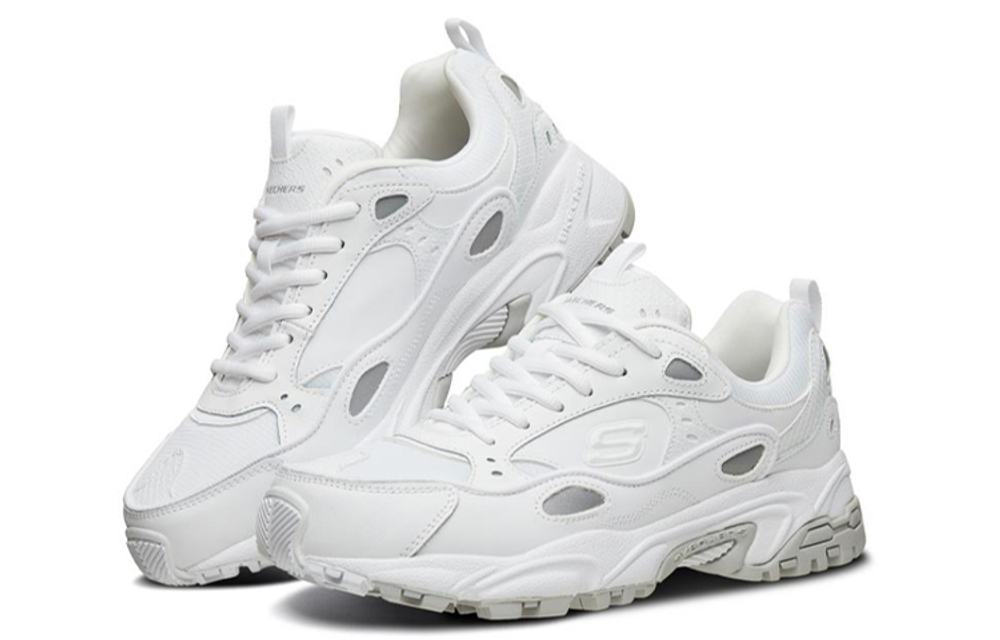 Skechers Stamina round head lace-up, wear-resistant, breathable, lightweight, low-cut daddy shoes, men's white