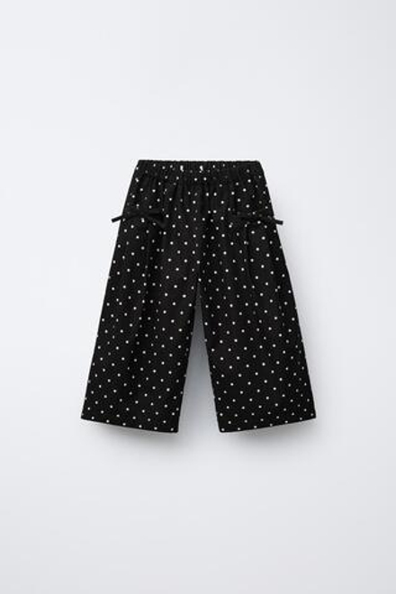 ZARA БРЮКИ-КЮЛОТЫ В ГОРОШЕК, ЧЕРНЫЙ