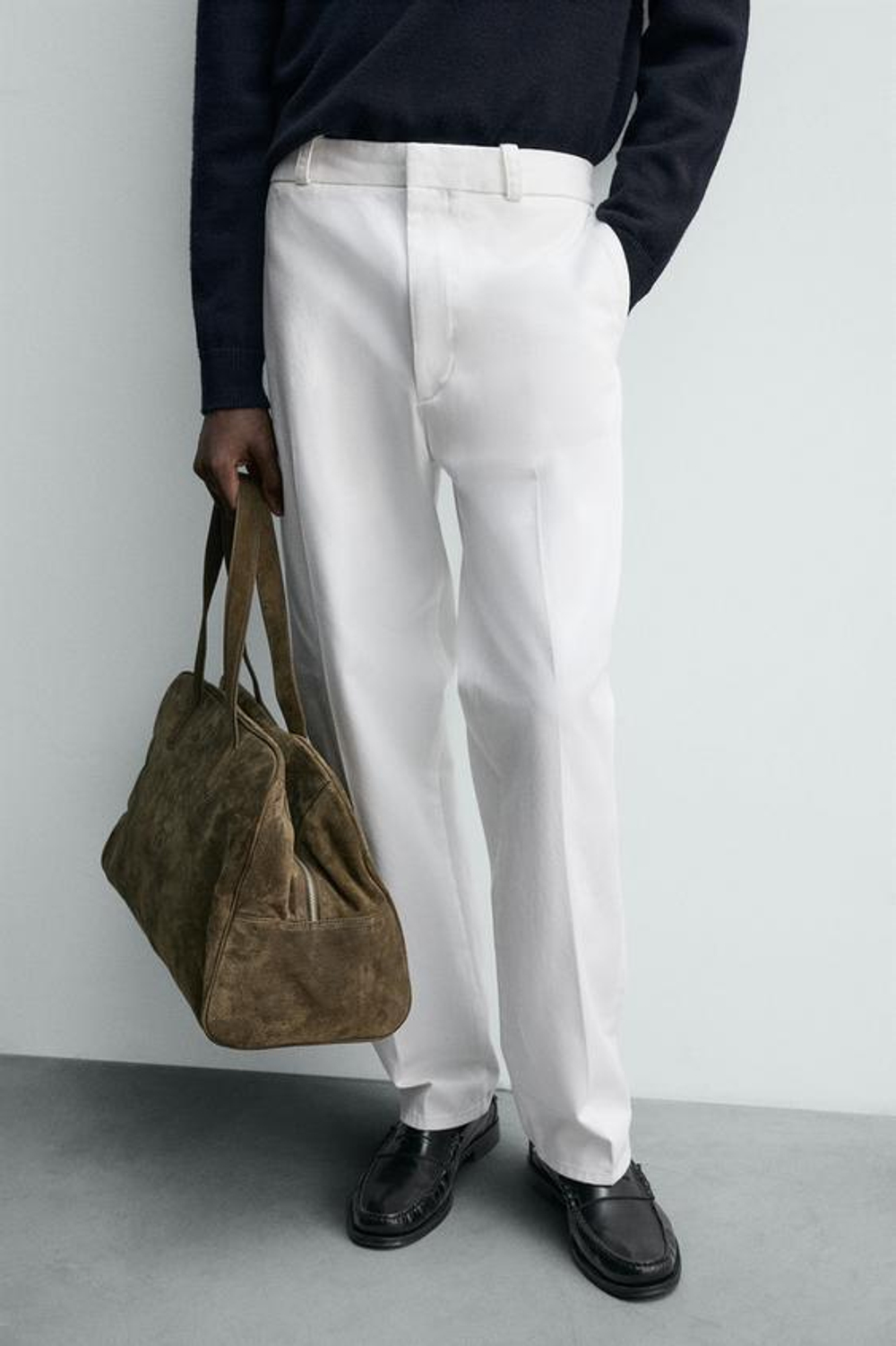 ZARA БРЮКИ ЧИНОС OVERSIZE-FIT, БЕЛЫЙ