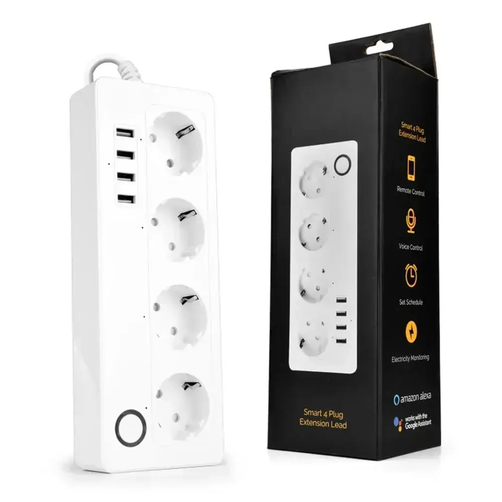 Умный сетевой фильтр на 4 розетки с таймером и WiFi, 4 порта USB, умный дом, Алиса, Tuya, Smart Life
