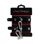 Черные наручники с красной подкладкой, строчками и скругленными ремешками (Цвет: черный с красным)