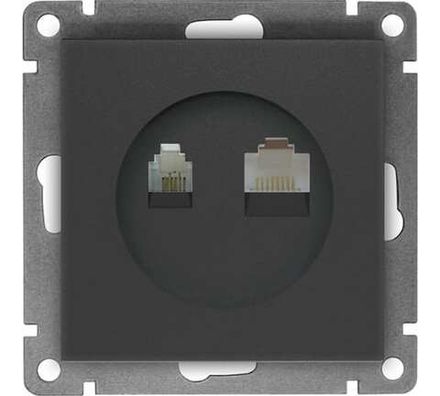 Розетка компьютерная+телефонная "UNIVersal" серия "Афина", с/у, 1А, RJ45, RJ12, графит (еврослот) (H