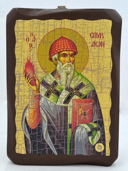 Святитель Спиридон Тримифунтский на троне . Икона с ладаном, освященном на святых мощах.
