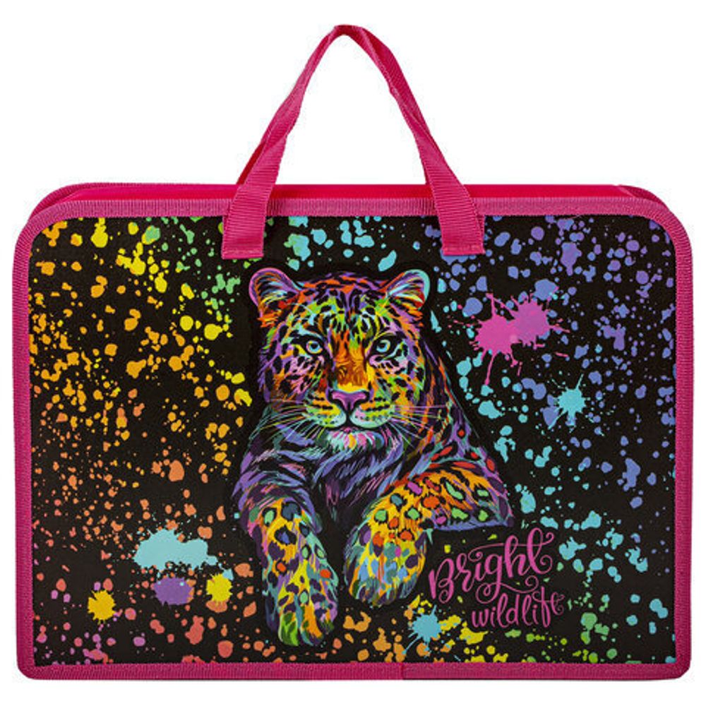 Папка на молнии с ручками ЮНЛАНДИЯ А4, 1 отделение, пластик, ширина 75 мм, "Bright wildlife", 270953