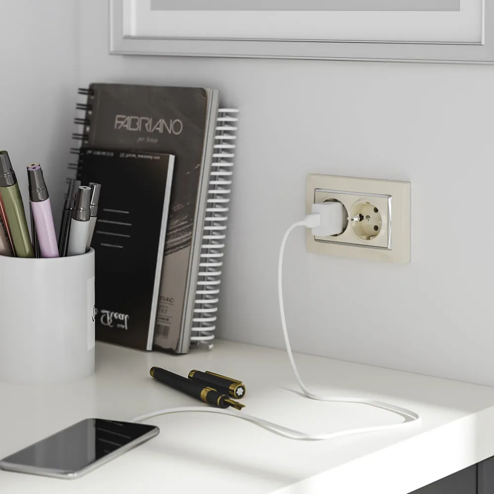 Розетка двойная с заземлением встраиваемая WERKEL W1172003, цвет слоновая кость, 1 шт.