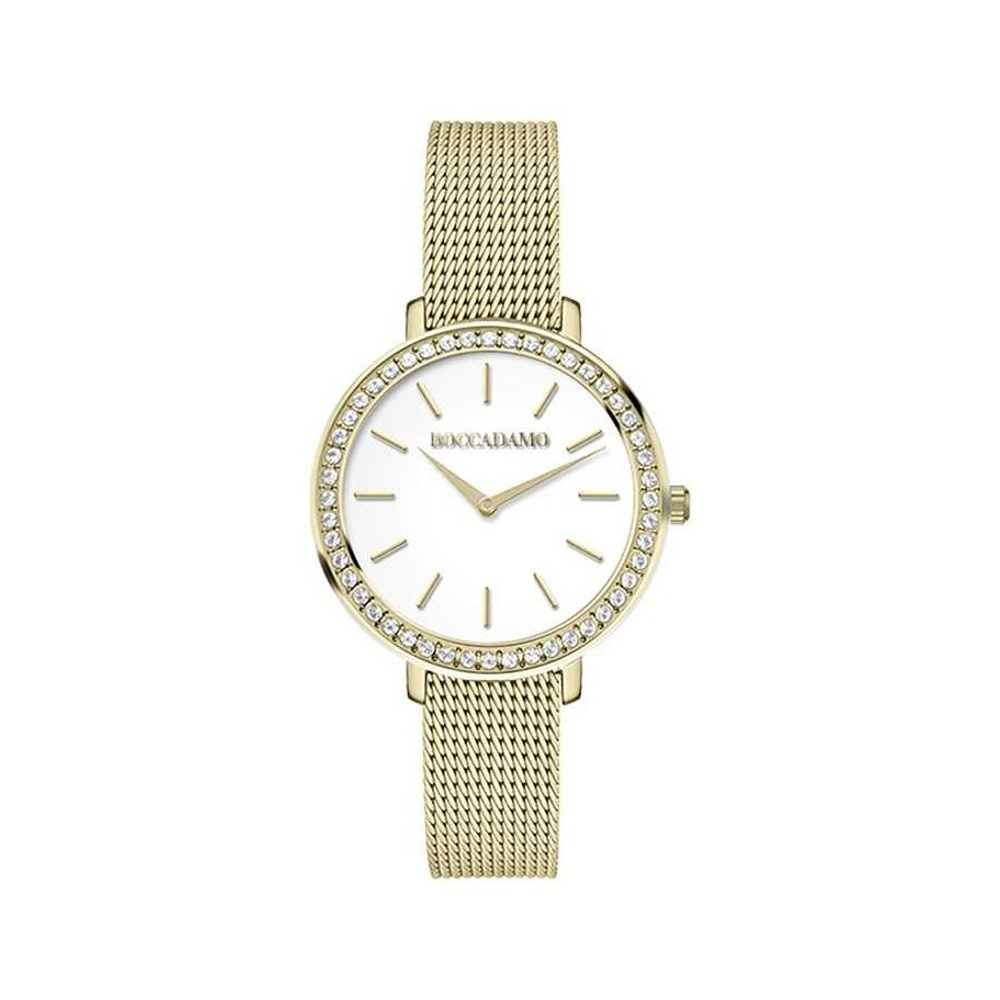 Часы Boccadamo Focus Gold White FC002 BW/G  с минеральным стеклом, кристаллами Swarovski