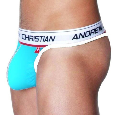 Мужские трусы стринги голубые Andrew Christian String Flexsoft Show AC34