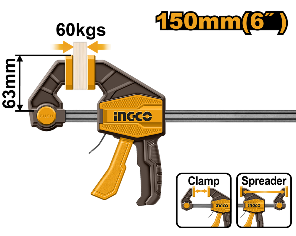 Струбцина быстрозажимная  INGCO HQBC01601 INDUSTRIAL 63х150 мм