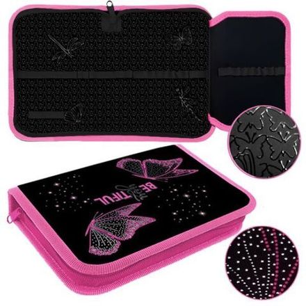 Пенал 1 отделение 190*130 Оникс Розовые бабочки, откидная планка, ламинат