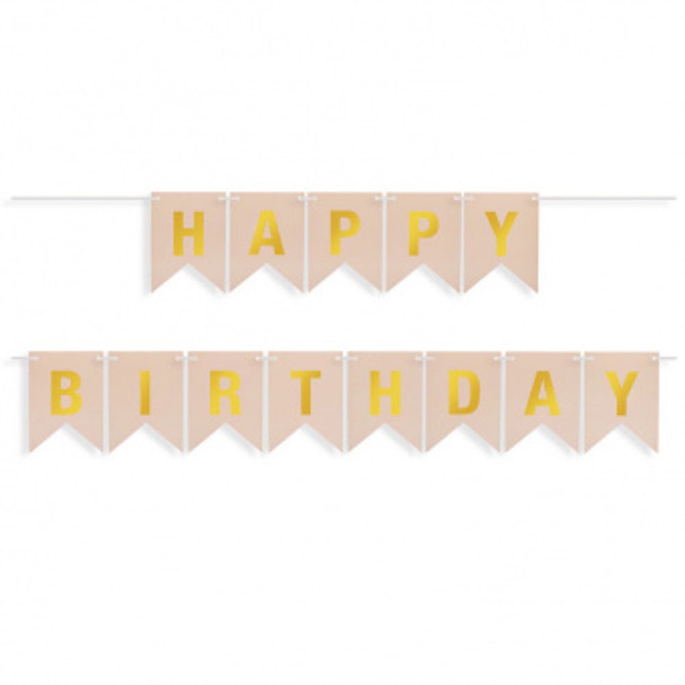Гирлянда-вымпел "Happy Birthday. Золото на бежевом", 16*12 см, 5 м