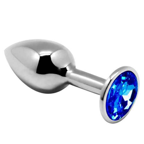 Анальная втулка Adrien Lastic Alive, металл, с синим кристаллом, 9 см