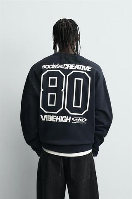 ZARA ТОЛСТОВКА С КОМБИНИРОВАННЫМ ПРИНТОМ, СИНИЙ