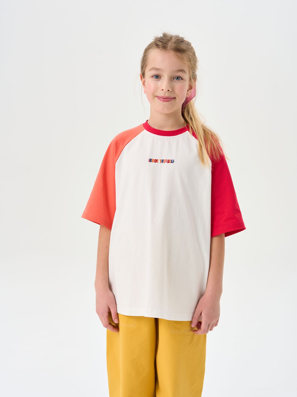 Футболка Колор блок "Молоко/Фуксия" 7+